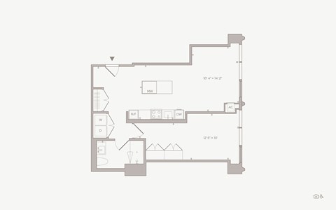 Floor plan for 1 bed, 1 bath
